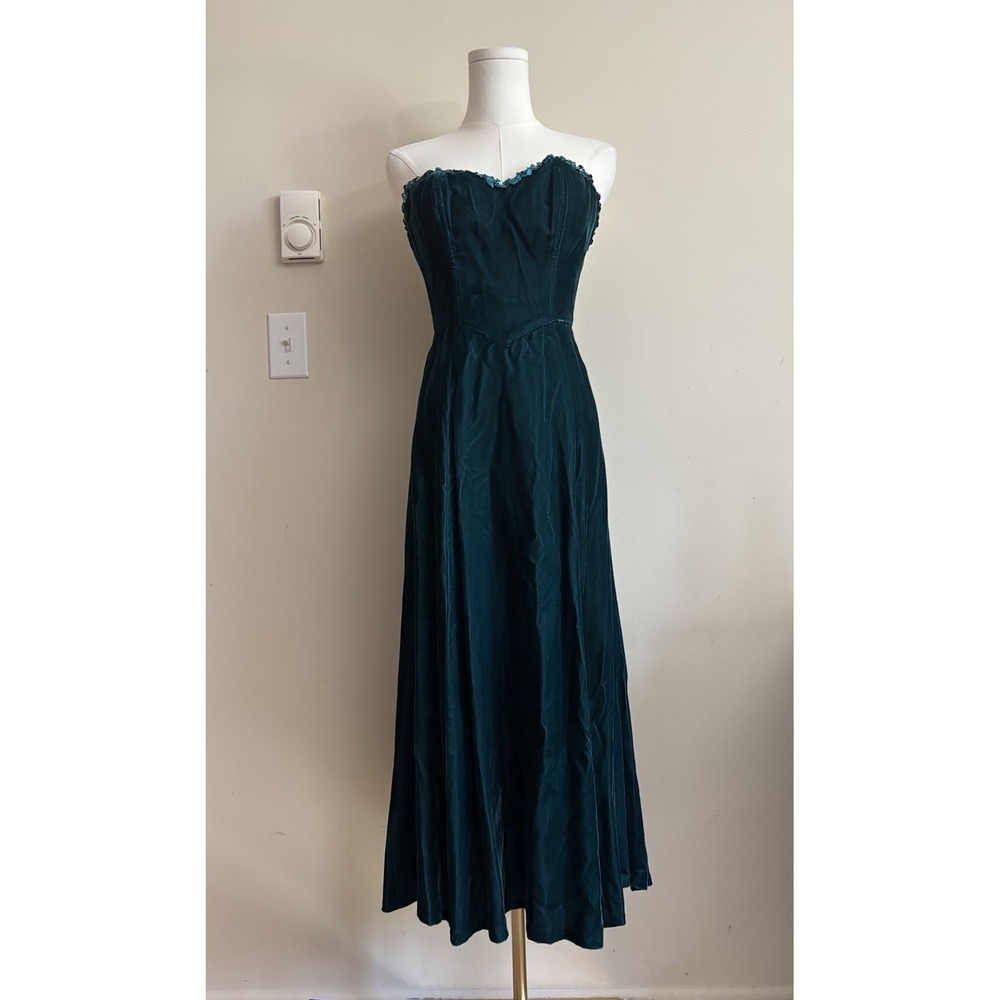 VTG 80s 90s Gunne Sax Strapless Midi Dress Prom Cocktail Velvet Sequin XXS XS